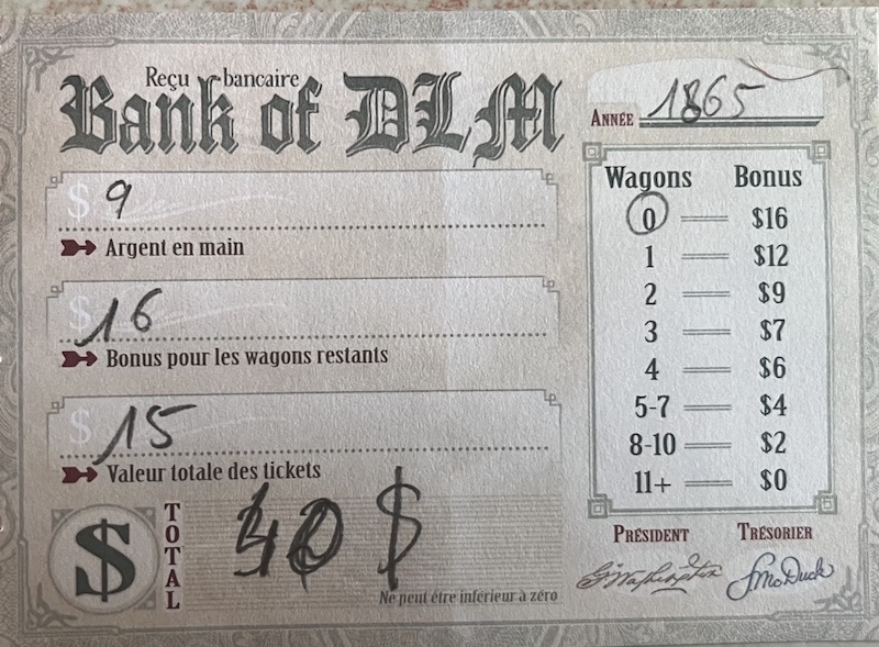 La feuille de scores de Pierre